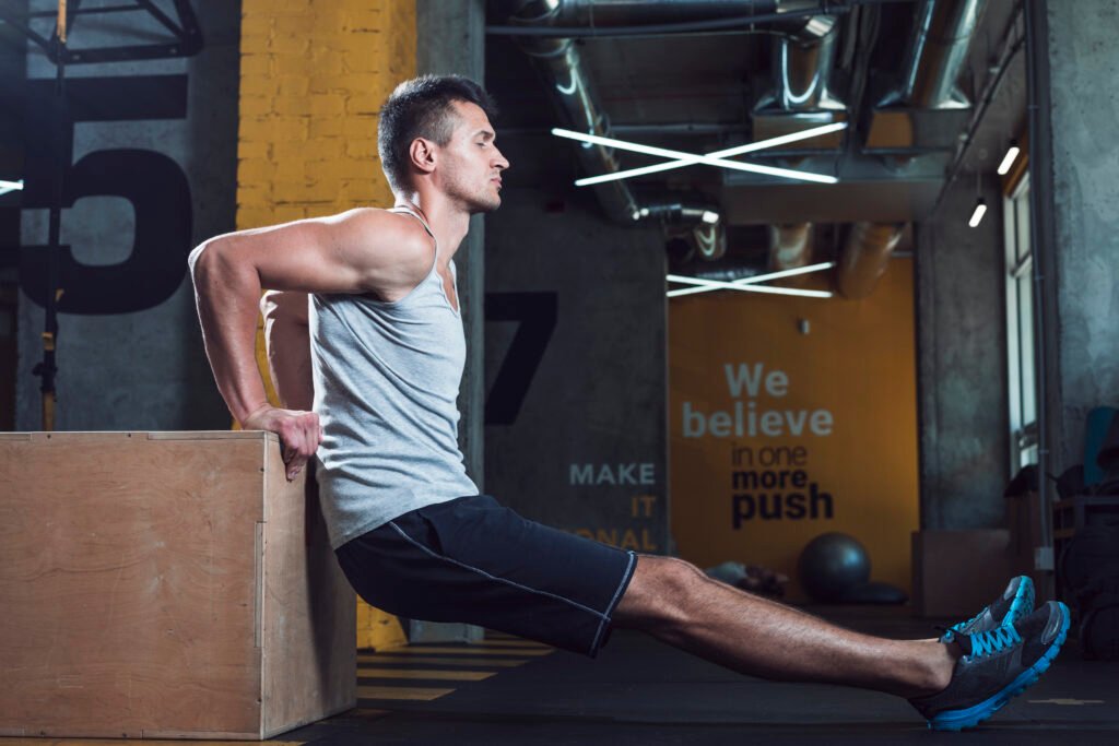 Male doing Triceps dips, triceps workout